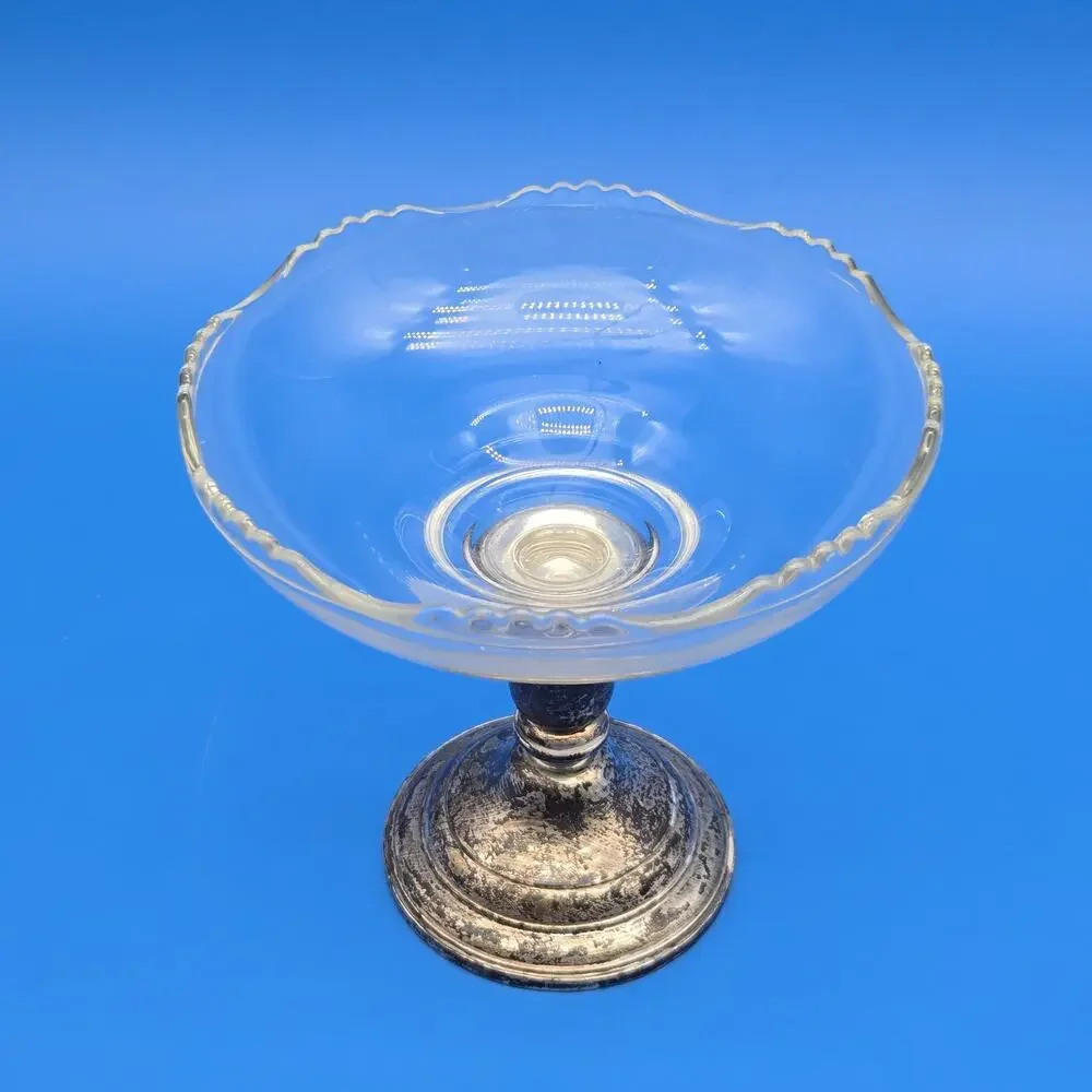Frank M Whiting Sterling Silver Glass Compote Bowl Weighted 2001 Vintage